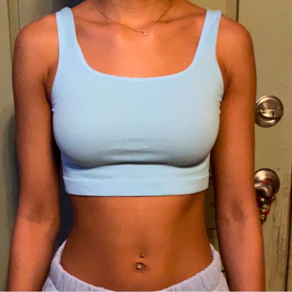 light blue crop top